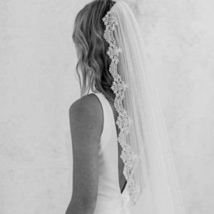 Cathedral lace trim wedding veil